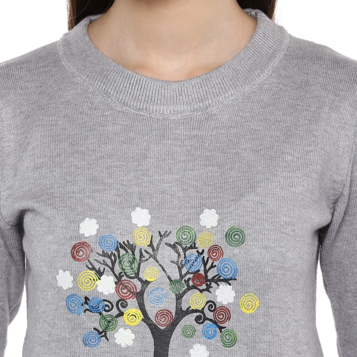 camey women's fashion stretchy round neck grey long sleeve pullovers sweaters top