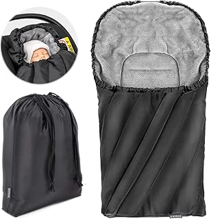 Zamboo Fußsack Deluxe für Babyschale (passend für Maxi-Cosi, Cybex, Kiddy) - Baby Winter-Fußsack aus weichem Thermo Fleece mit Gurtschlitzen, Kapuze und Tasche - Schwarz Grau