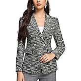 M.Infisavo Womens Double Breasted Blazer Peaked Lapels Office Suit Jacket Long Sleeve Pocket Lined Tweed Outfits