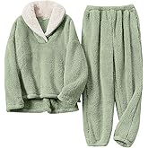 BOSECETA Fluffy Pajamas for Women Set Soft Comfy Fleece Pjs Pullover Pants Loose Plush 2 Piece Sleepwear Fuzzy for Winter