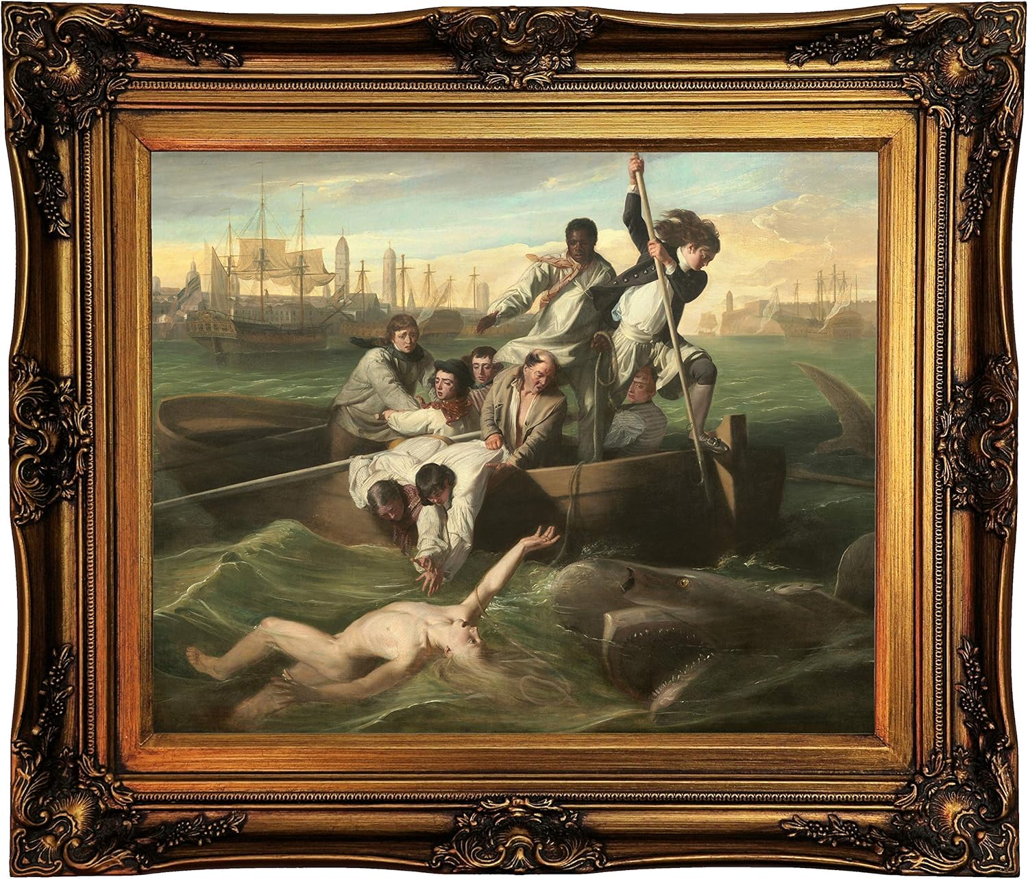 Historic Art Gallery Watson and The Shark 1778 by John Singleton Copley Framed Canvas Print, Size 16x20, Gold