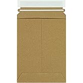 Ship Now Supply 6 x 8" Stayflats Brand Rigid Flat Mailers, Kraft (Pack of 100) Photo Document Mailers, Peel & Seal Closure, Tear Strip Easy Opening.
