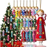 18Pcs Colorful Angel Christmas Ornaments | 12cm large 2D Flat Wooden Hanging Decor For Xmas Tree, Classic Home, Gift Tags, Mantel, Wreath, Seasonal Holiday Decoration