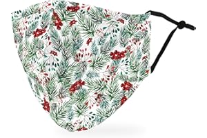 WEDDINGSTAR 3-Ply Adult Washable Cloth Face Mask Reusable and Adjustable with Filter Pocket - Christmas Holiday