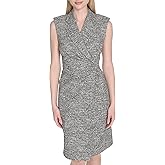 Calvin Klein Womens Sleeveless Collared Tweed Knee Length Wrap Dress