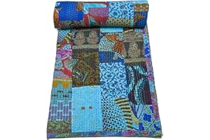 Marubhumi Quilts Indian Handmade Indian Traditional Blankets, Reversible, Floral Print Kantha Quilt, Comforter, Multicolor(6) - Queen 90 x 108 Inches