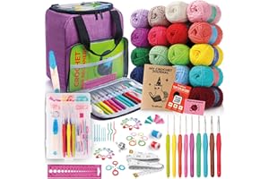 Craftwiz Learn to Crochet Kit for Beginners Adults – Complete Beginner Set with 20 Yarn Skeins, 9 Hooks, Organizer Bag & Book – Perfect Crochet Starter Kit for Adults & Teens