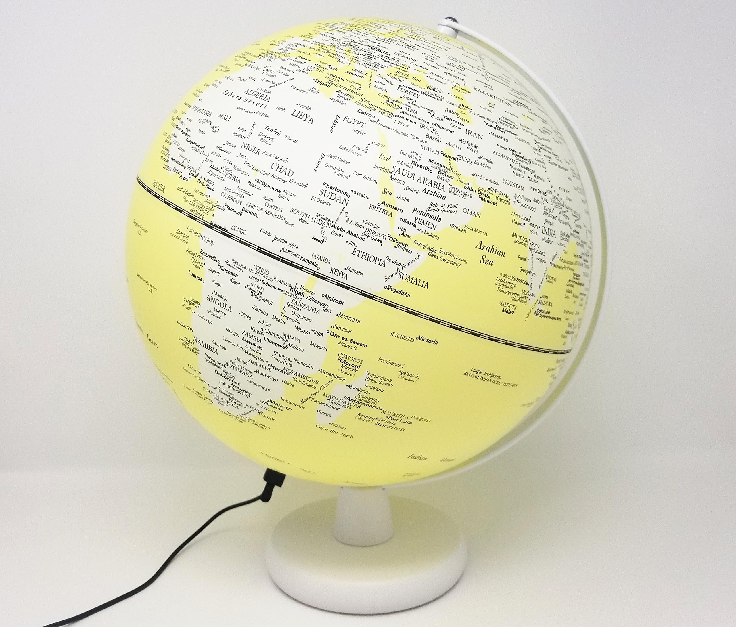 Pastel Palette Illuminated Glowing LED Decorative Modern Nightlight 12” Diameter World Globe for Home Décor and Lamp Globe (Yellow Ocean & White Land)