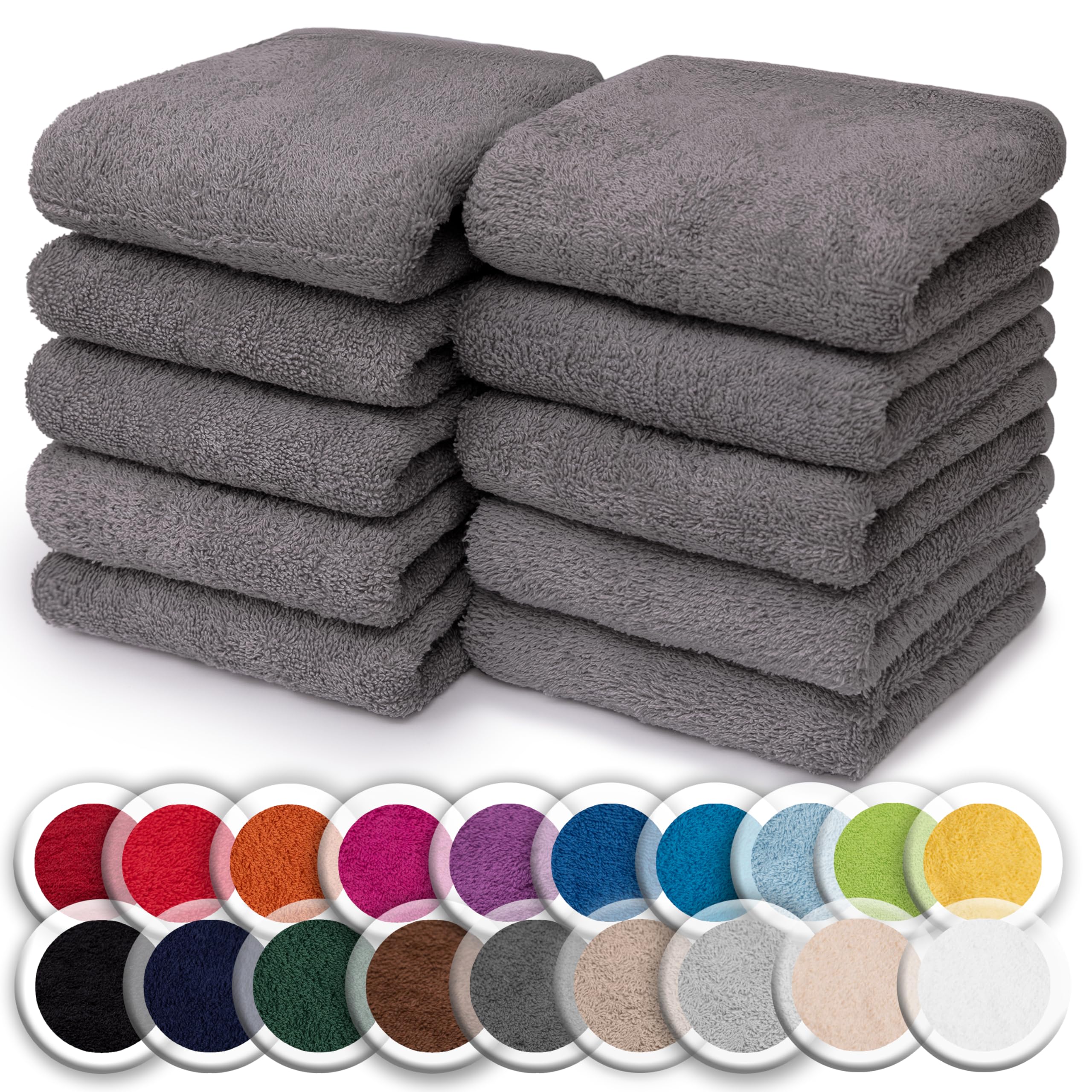 NatureMark Set of 10 Washcloths Made of 100% Cotton - Soft and Absorbent Face and Hand Towels - Practical for Bathroom and Kitchen - 30 x 30 cm, Anthracite Grey