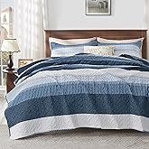 Andency Navy Blue Striped Quilt King(106x96Inch), 3 Pieces (1 Quilt and 2 Pillowcases) Patchwork Bedspread Coverlet Set, Soft Microfiber Quilted Bedding Set