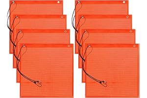 Akamino 8 PCS 18 x 18 Inch Safety Flags, Oversize Warning Flag with Grommets and Bungee Cord, Mesh Weatherproof Orange Flag f