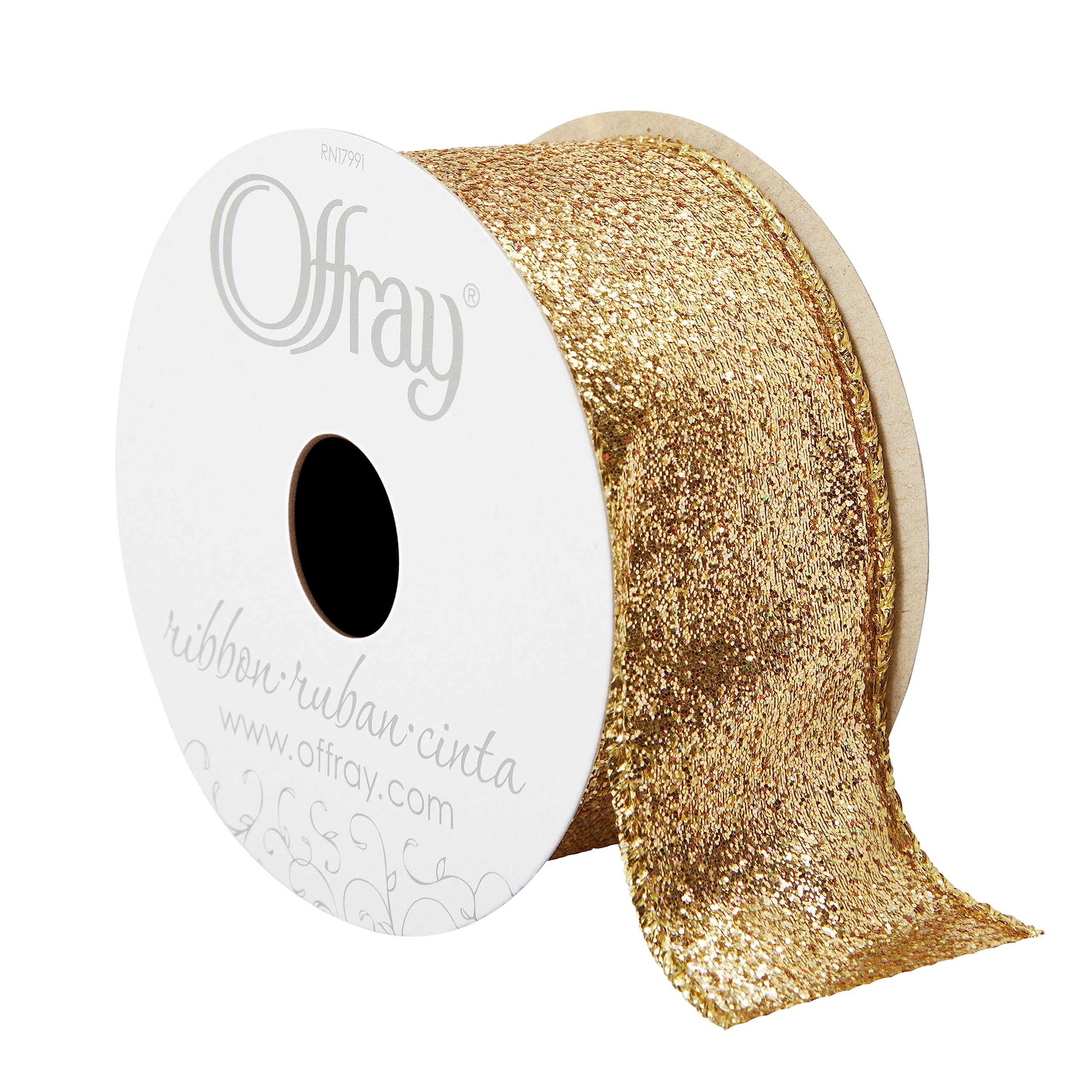 Photo 1 of Offray 155910 1.5" Wide Metallic Craft and Decorative Ribbon, 9-Foot Spool, Glitter Gold