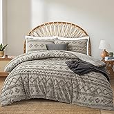 Oli Anderson Light Grey Queen Comforter Set Tufted Bedding Set Queen 3 Pieces, Boho Shabby Chic Comforter with 2 Pillowcases (Light Grey,Queen)