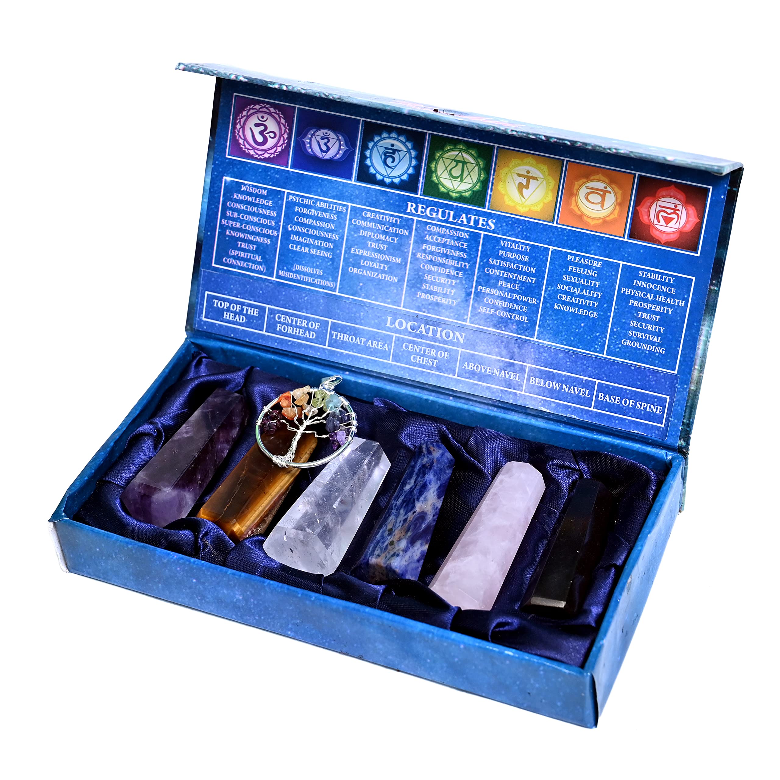 Crystals And Gemstones Healing Rose, Clear Quartz, Amethyst, Black, Lapis & Tiger Crystal Meditation Spiritual Gifts For Chakra Money Luck Wands 2.25”-2.50" 6 Faceted Pencil 6 Pc Set