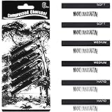 MyLifeUNIT Compressed Charcoal, Square Vine Charcoal Sticks for Drawing, Pack of 6 (2 Soft, 2 Medium and 2 Hard)