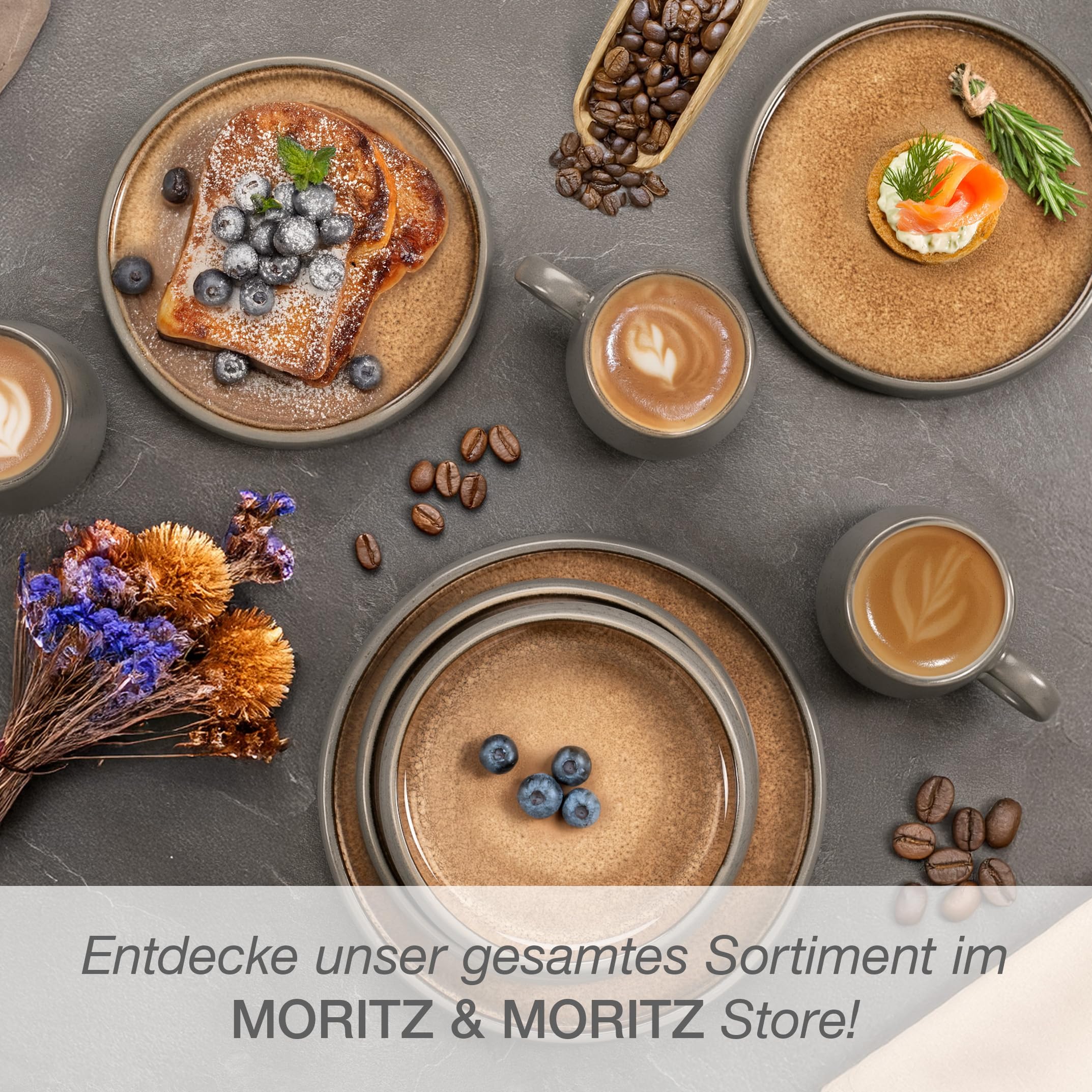 Moritz & Moritz SOLID 6er Tassen Set Grau/Beige - Kaffeebecher Set aus robustem Steinzeug - 400ml Volumen - Spülmaschinen- & mikrowellenfest - Perfekt für Kaffee, Tee & mehr 7