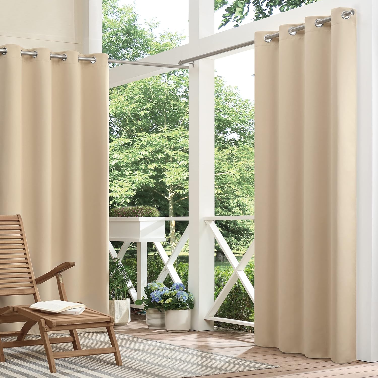 Outdoor Curtains - ECLIPSE Bradford Waterproof Blackout Thermal Insulated Grommet Outdoor Curtain for Patio or Porch (1 Panel), 52 in x 95 in, Linen