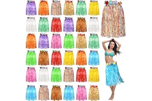 Unittype 36 Pcs Hawaiian Luau Hula Skirts Grass Skirts Elastic Hibiscus Flowers Colorful Luau Party Favors Tropical Decorations for Women Adults Summer Celebrations Party Supplies, 23.6 Inch