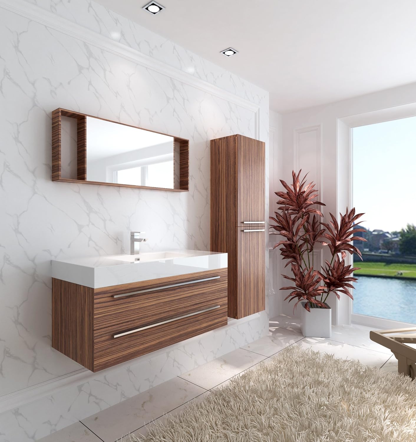 InterougeHome-Conjunto de mueble de baño simple de madera con encimera