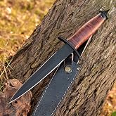 AJSANITY Sykes Fairbairn US Army Double-Edged V42 Military Best Dagger Knife WWII Collectible knives With Leather Sheath (Leather)