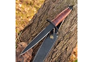AJSANITY Sykes Fairbairn US Army Double-Edged V42 Military Best Dagger Knife WWII Collectible knives With Leather Sheath (Leather)