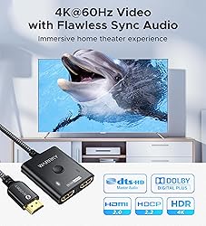 HDMI Switch 2 in 1 Out 4K@60Hz, WARRKY 【3.3ft