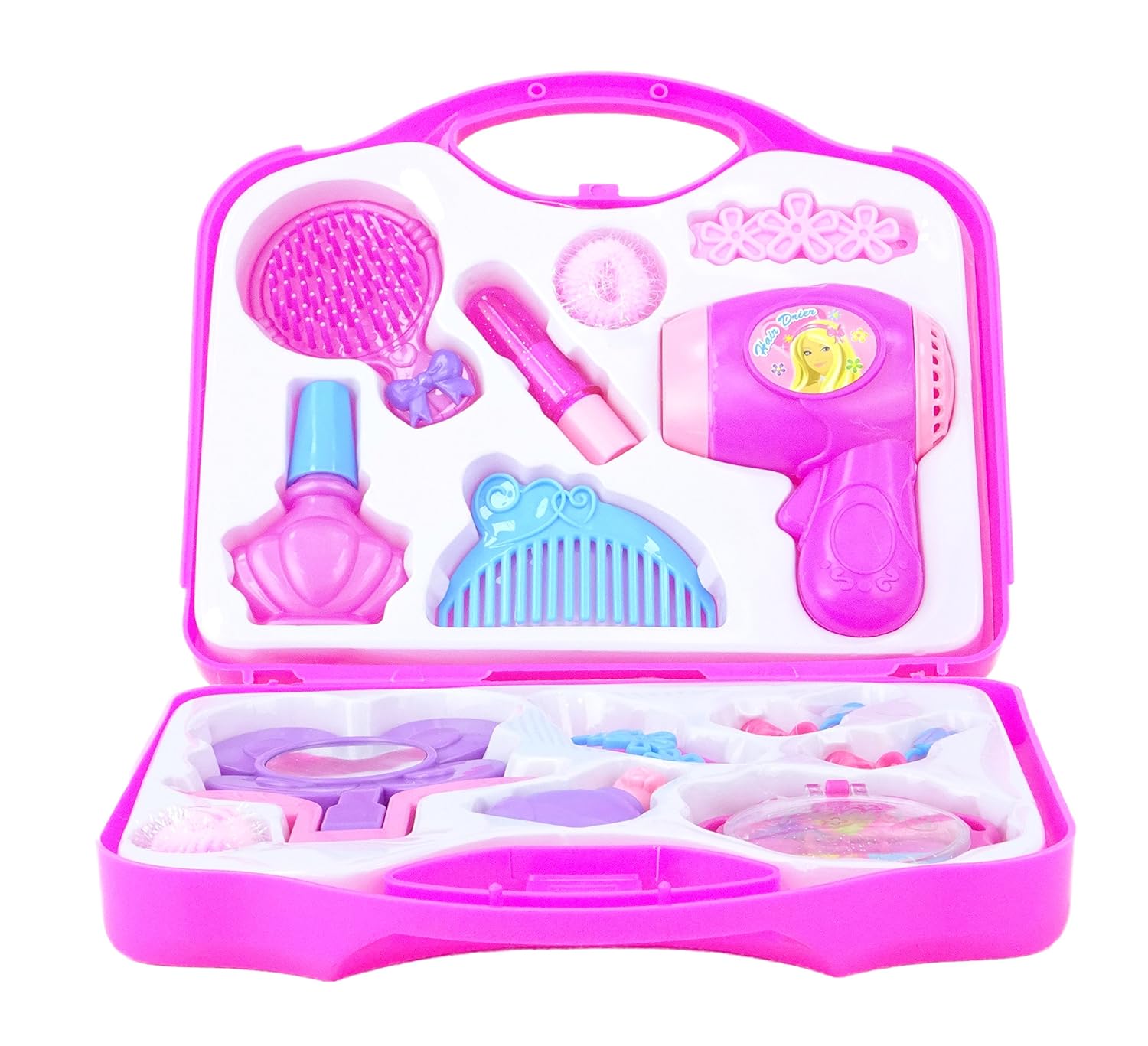 Girls Toy Vanity Beauty Cosmetic Bag Carry Case with Hair Dryer and