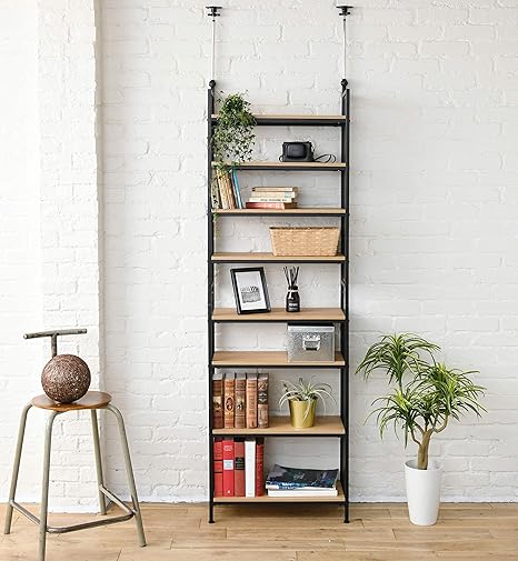 Amazon Co Jp 山善 フリーラック 突っ張り 幅60 5 奥行25 5 0 260cm 壁面収納 棚板の高さが変えられる 組立品 オーク サンドブラック Rtf6025 Oak Sbk Amazon Co Jp限定 ホーム キッチン