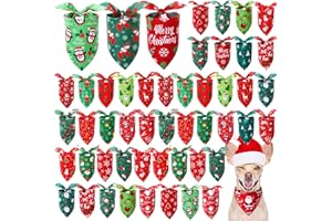Preboun 50 Pcs Christmas Dog Bandanas Bulk Red and Green Bandanas for Dogs Triangle Kerchief Bibs Scarf Set for Pet Xmas Costume Photo Props Accessories Pet Shops, 25 Styles (19.7 x 13.8 x 13.8)