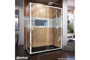 DreamLine Flex 36 in. D x 60 in. W x 74 3/4 in. H Semi-Frameless Pivot Shower Enclosure in Chrome with Right Drain Black Base Kit, DL-6720R-88-01