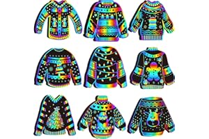 LOTADILO 81 PCS Christmas Scratch Paper Art Ornaments Ugly Sweater Scratch Art Cards DIY Christmas Crafts Arts Rainbow Hanging Ornament for School Classroom Home Xmas Party Favors Decorations