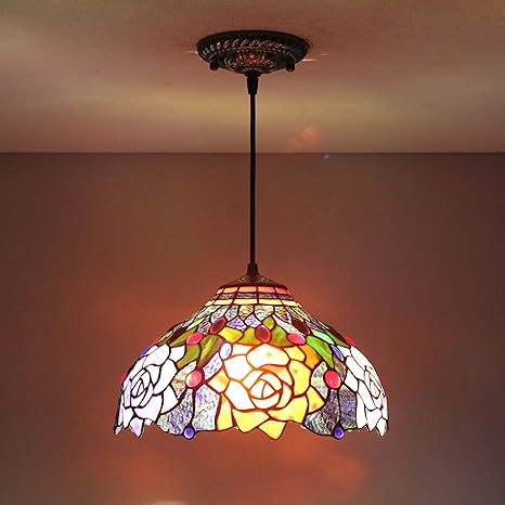 12 Inch Vintage Gorgeous Flower Stained Glass Tiffany Ceiling Lamp