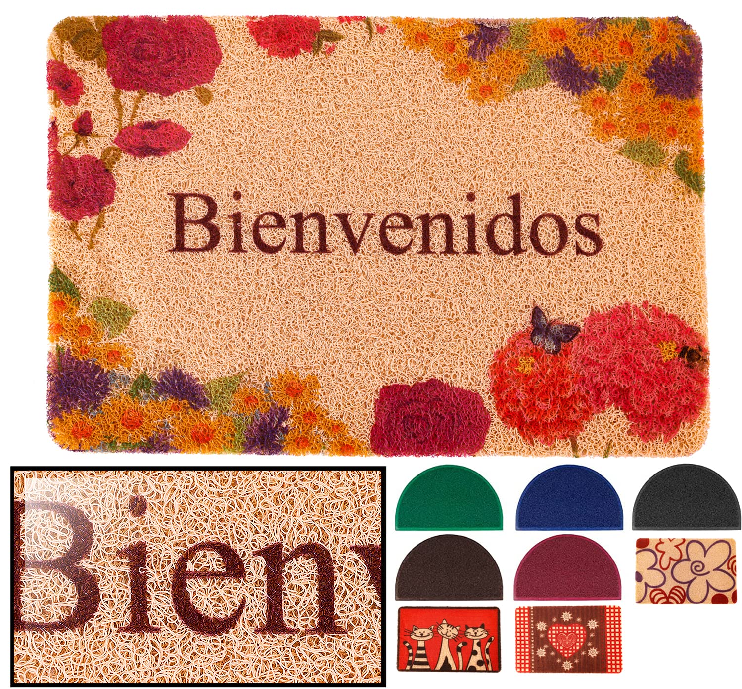 LUCA HOME – Terry Graz Welcome Rectangular Doormat with Highly Absorbent Non-Slip Base, 40 x 60 cm PVC Curls, Doormat for Outdoor and Indoor