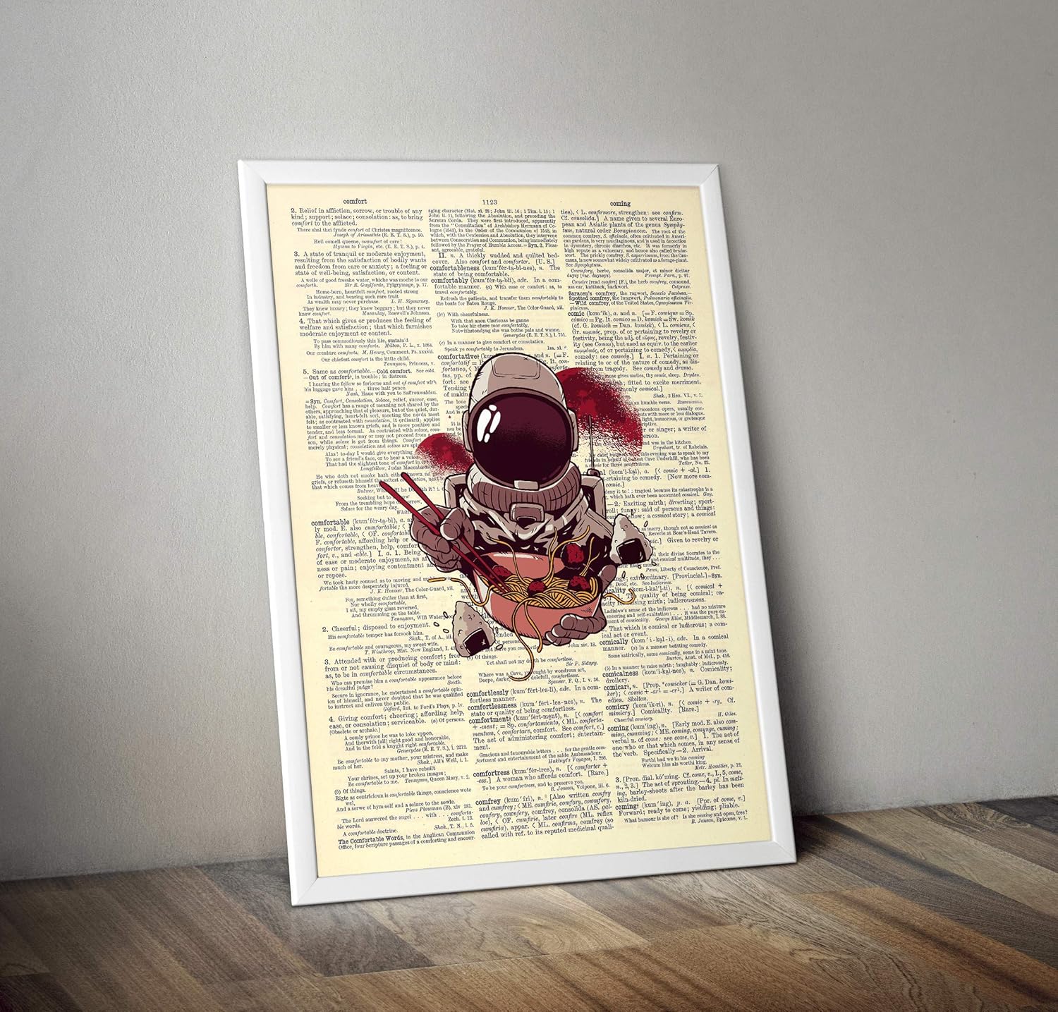 Astronaut Eating Ramen - Modern Art - 8x11 Vintage Dictionary Art Print