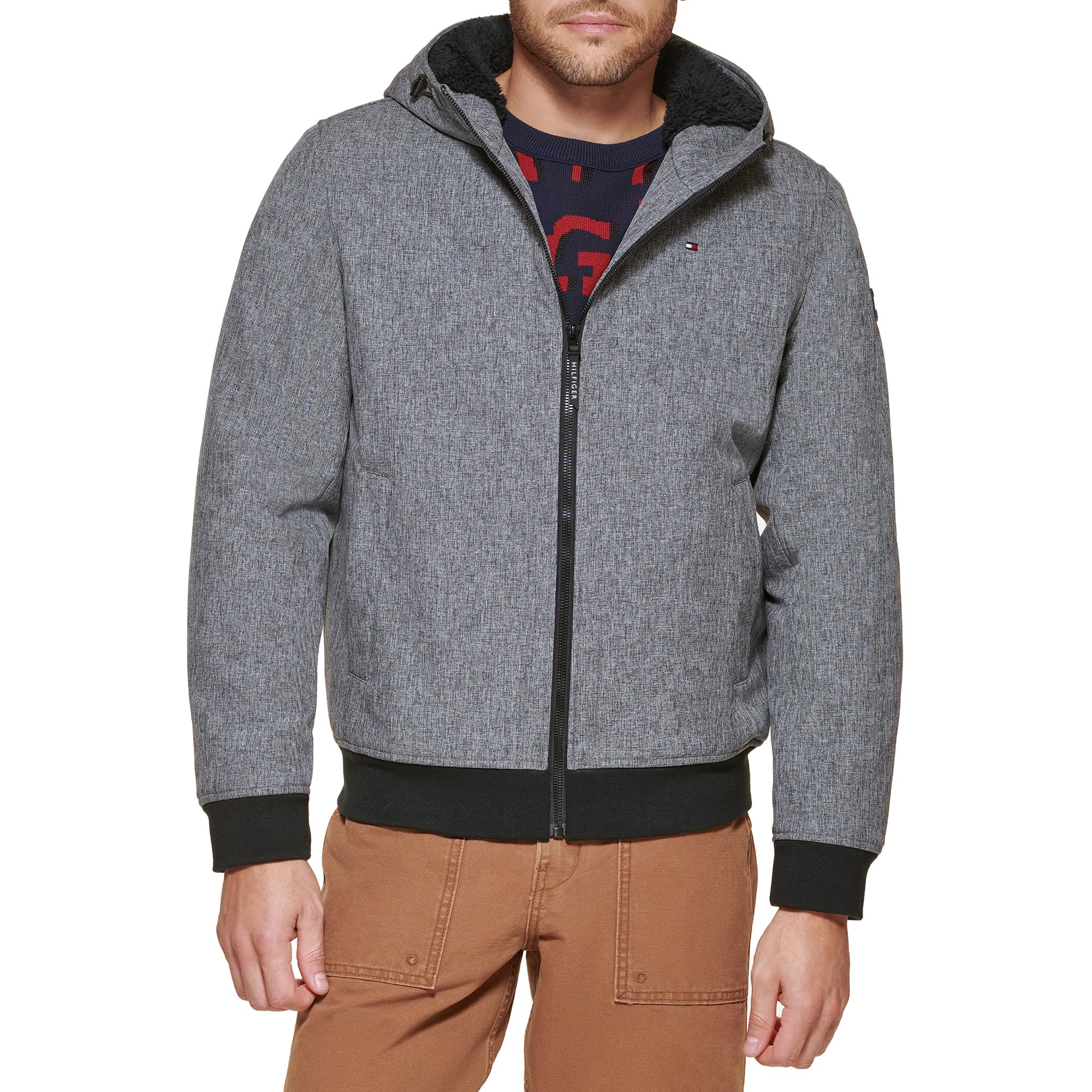 Tommy Hilfiger Men's Soft Shell Active Filled Bomber Jacket, Heather Grey, Small Image