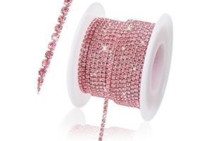 Rytenz 10 Yards 2 MM Rhinestone Chain Trim Crystal Rhinestone Close Chain Trim, for Sewing Crafts, DIY Decoration, Jewelry, Clothing, Shoes (Light Pink)