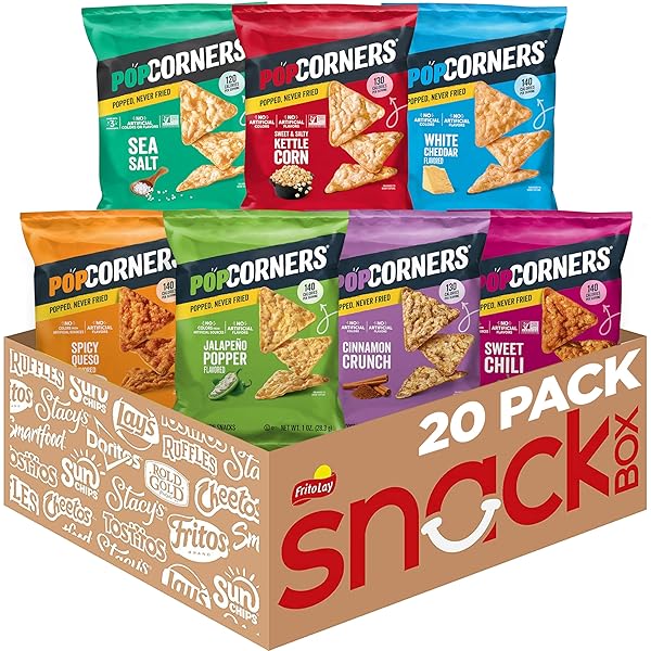POPCORNERS POPPED CORN CHIPS, 7 FLAVOR VARIETY SNACK PACK, 1 OZ BAGS, (20 PACK), GLUTEN FREE, NO ARTIFICIAL COLORS, NO ARTIFICIAL FLAVORS