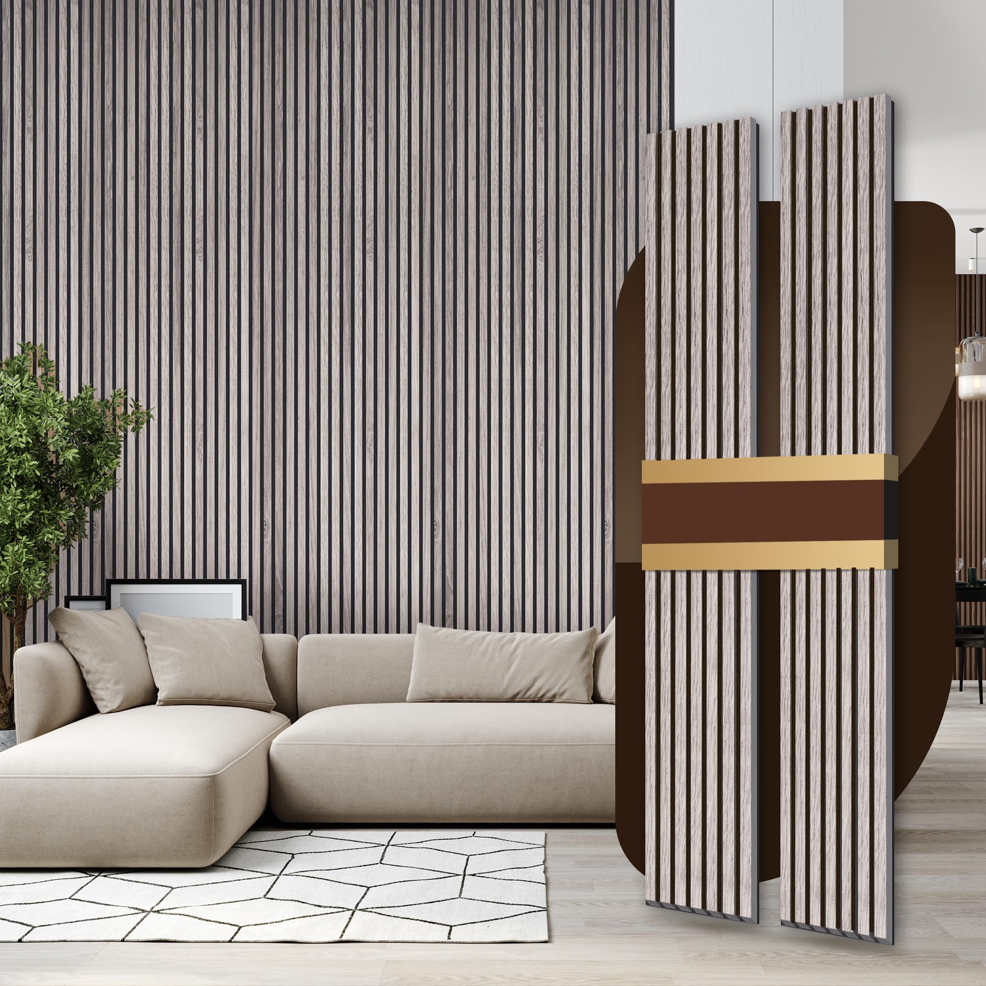 Photo 1 of Ritollo Wood Panels for Wall and Ceiling, Acoustic Wood Wall Panels for Interior Wall Decor, 3D Slat Wall Panel/Fluted Sound Absorbing Panel (Grey, 94.5×11 (2 PCS))