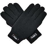 BRUCERIVER Men Pure Wool Knit Gloves with Thinsulate Lining and Elastic Rib Cuff