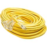 Yellow Jacket 2820 SJTW Extension Cord with 3-Outlet Lighted Power Block, 3 12 Awg Bare Conductor, 100 Foot, Copper