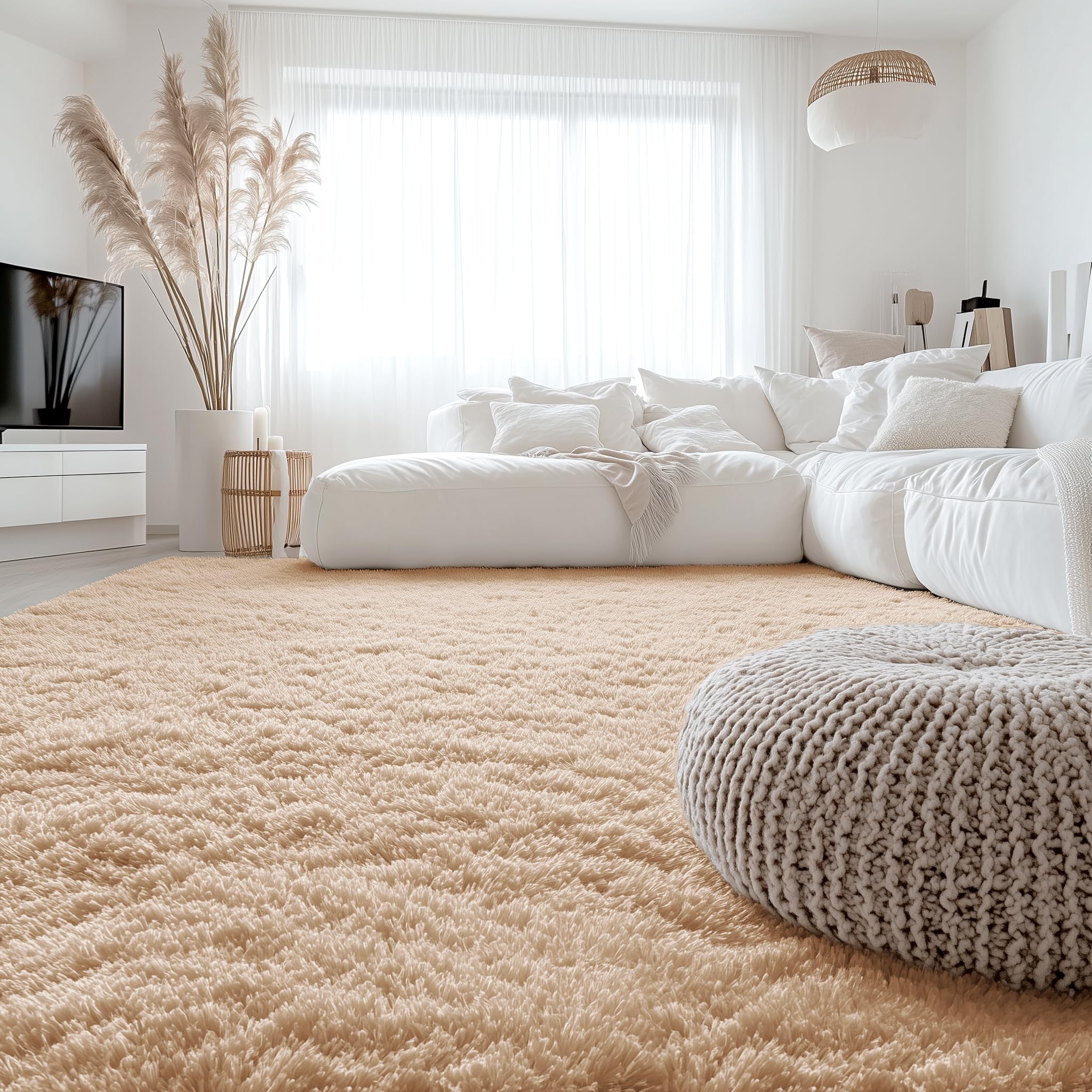 Photo 1 of OLANLY 6x9 Machine Washable Large Area Rugs for Living Room, Bedroom, Soft Fluffy Shaggy Bedside Rug, Indoor Floor Carpet for Kids Girls and Boys, Dorms, Nursery, Home Decor Aesthetic, Beige