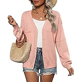 Zeagoo 2025 Womens Cardigan Casual Long Sleeve Lightweight Crochet Shrug V Neck Tops Button Down Soft Knit Sweater