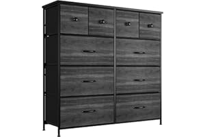 Nicehill Dresser for Bedroom with 10 Drawers, Storage Drawer Organizer, Tall Chest of Drawers for Closet, Living Room, Hallway, Entryway, Fabric Drawers(Black Wood Grain)