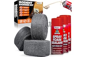 PAMAZY [Upgraded] Rodent Barrier Kit, 3Pcs Steel Wool Included 3Pcs PU Spray Foam for Mice Control, 3.2"x7.5’ Rodent Control Fill Fabric, Gloves, Scissors, Gap Blocker in Hole Pipeline Vent in House, Garage