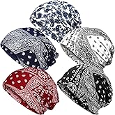 SATINIOR 5 Pieces Women's Slouchy Beanie Chemo Hat Stretch Cancer Head Wraps Sleep Head Scarf for Cancer Patient