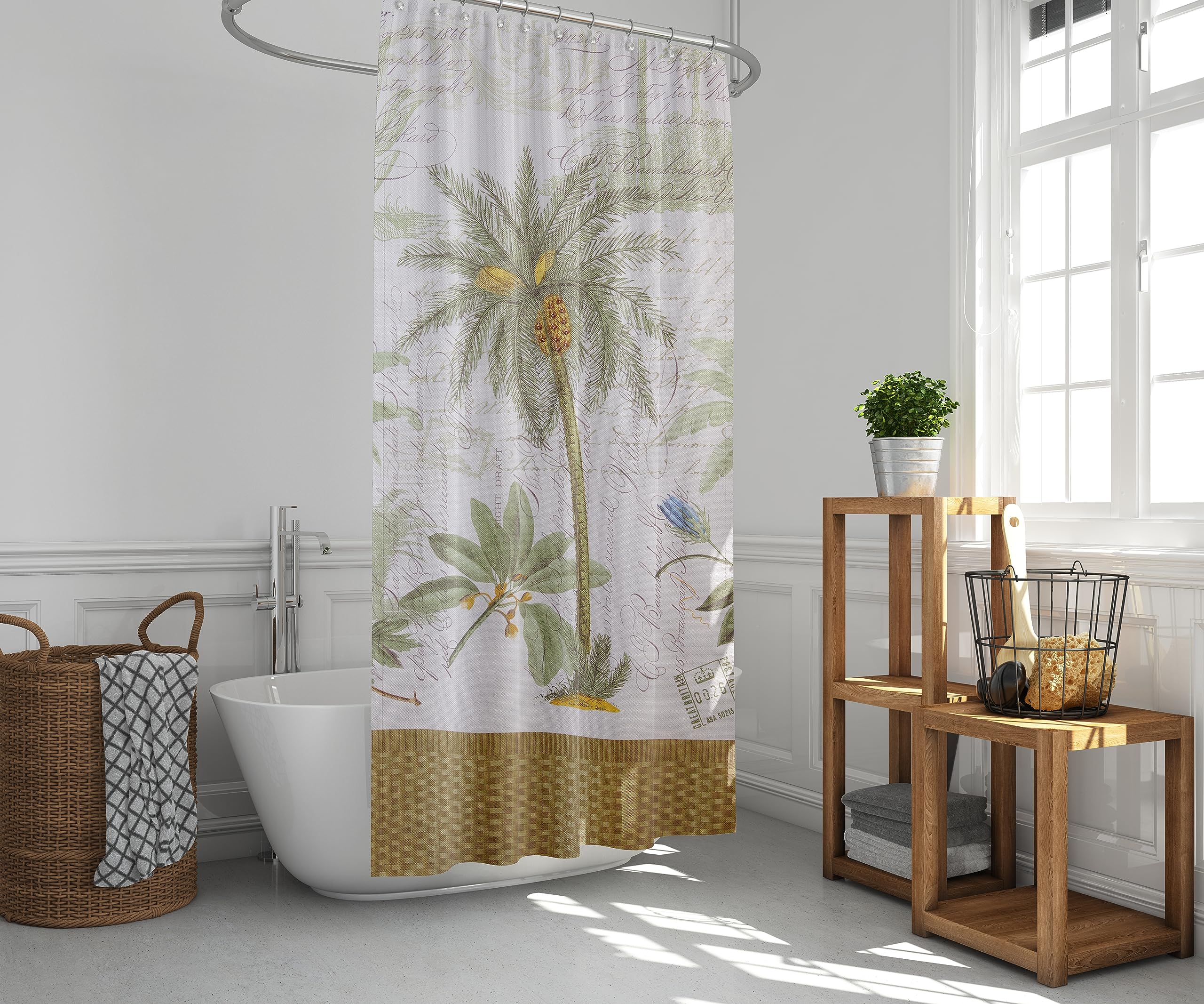 Avanti Linens - Fabric Shower Curtain, Tropical Inspired Bathroom Decor (Colony Palm Collection, Ivory)
