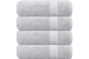 GLAMBURG Premium Cotton 4 Pack Bath Towel Set - 100% Pure Cotton - 4 Bath Towels 27x54 - Ideal for Everyday use - Ultra Soft & Highly Absorbent - Light Grey