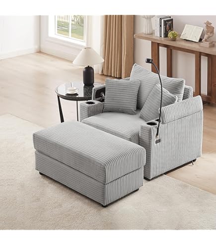 Merax Oversized Sleeper Chair With Storage Armrest Ottoman
