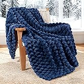 Whale Flotilla Throw Blanket for Couch with Jacquard Pattern, Fuzzy Soft Cozy Exquisite Blankets for All Season, Warm and Fluffy, 50x60 Inch, Navy Blue