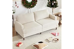 Weture 69”W Loveseat Sofa, Mid Century Modern Couches for Living Room, Small Couch Linen Fabric for Bedroom, 2 Seater Love Seat Sofa with Solid Wood Frame, Beige